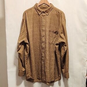 Woolrich Button Up Shirt Men's XXL Plaid Check Tan/Brown 100% Cotton Long Sleeve